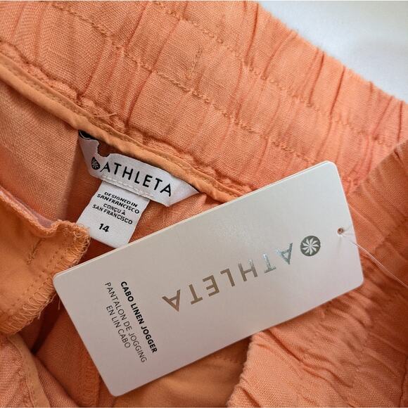 NEW Athleta Cabo Tide Linen Jogger Pants 14 Cactus Peach Orange Pull On Casual - Picture 7 of 13